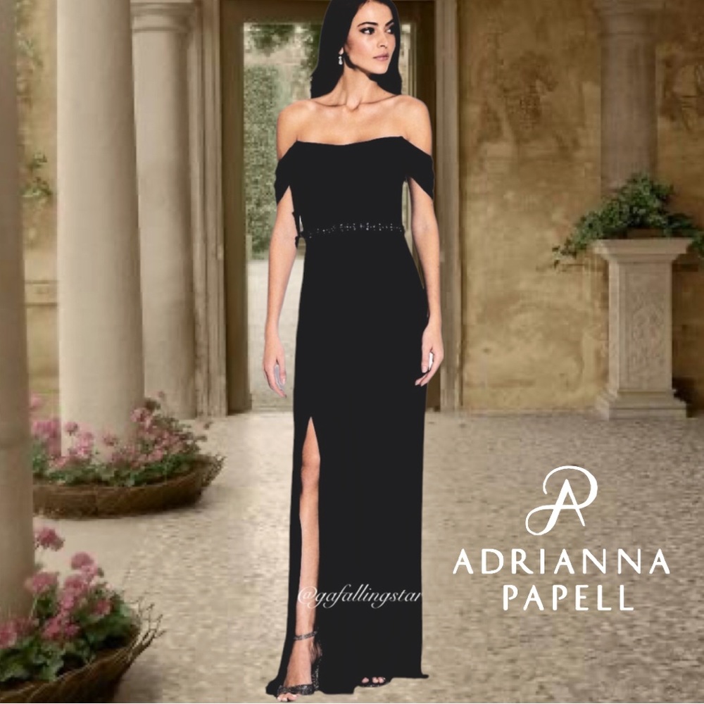 Adrianna Papell Pleated Jersey Column Formal Gown Size 12